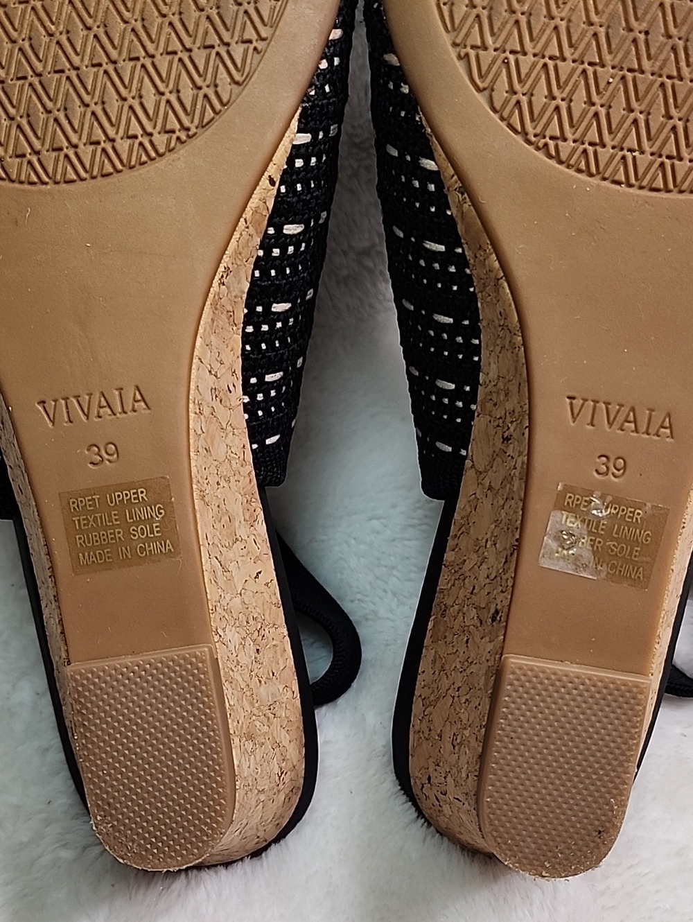 Vivaia Tamia slingback wedge sandals  black and cream knit cork wedge heel 39/8 - Picture 13 of 16
